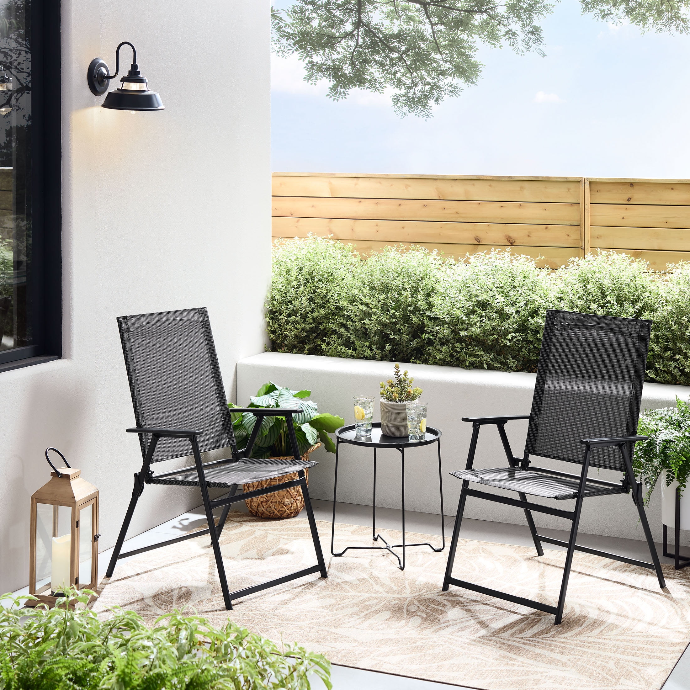 Mainstays Greyson 3-Piece Steel and Sling Folding Outdoor Patio Bistro Set, Black