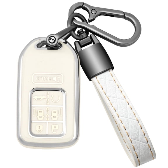 for Honda Key Fob Cover Soft TPU with Leather Keychain 360 Degree Protection Key Case Shell Holder Fits for 2018-2024 Honda Odyssey Elite EXL EX EX-L LX Touring 7 Buttons Smart Key