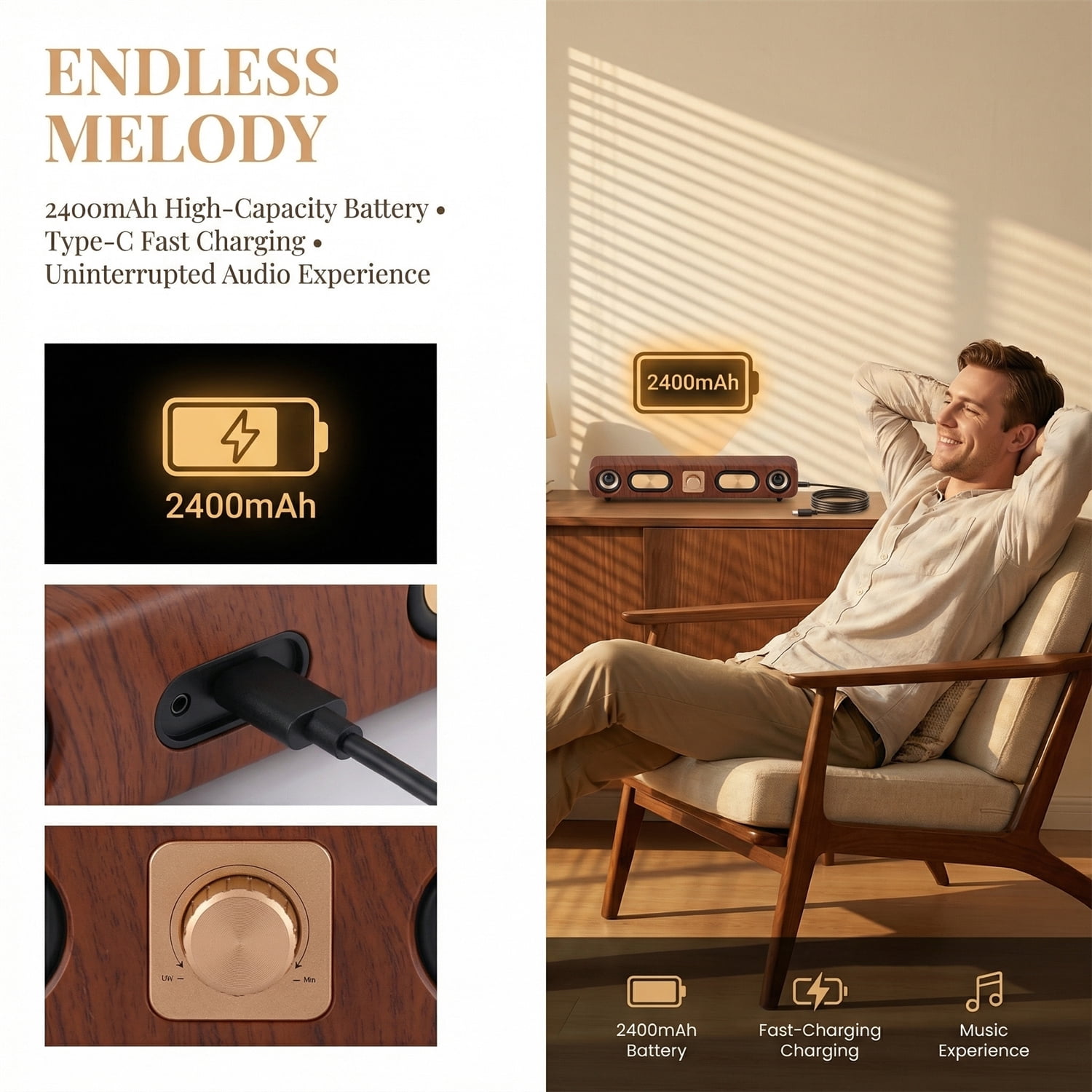 RIDWIND Retro Wood Bluetooth Speaker, Portable Mini Wireless Speaker, Vintage Wooden Speaker with 10W Stereo Sound, Perfect for Cafes, Restaurants, Vintage Cloth Stores, Bedroom,Brown