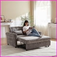 thumbnail image 4 of Modern Light Gray Velvet 3-in-1 Sofa Bed - 58.27 Inch Pull-Out Couch for Living Room with USB & Storage, 4 of 19