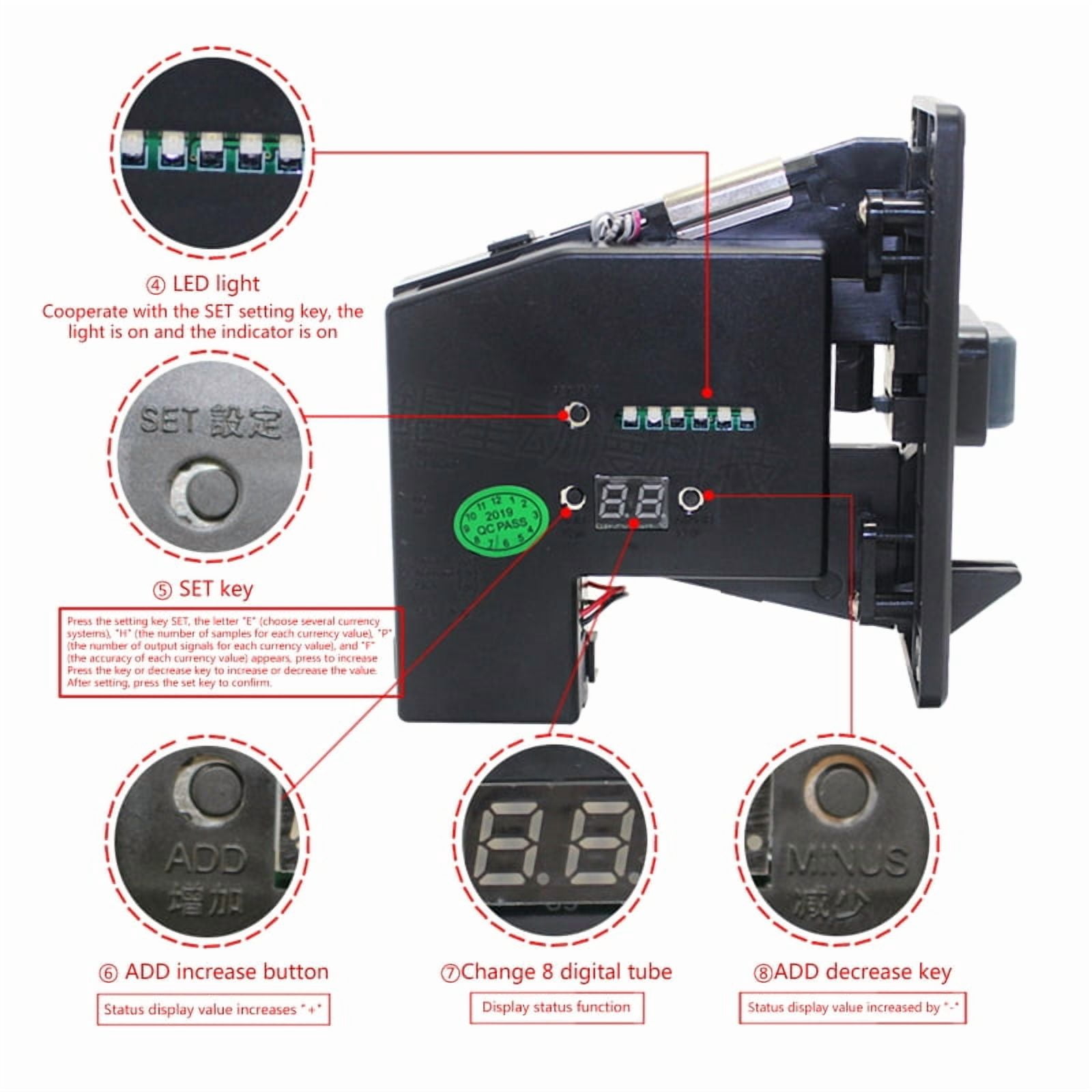 Coin Acceptor 2-Pack, Multiple Values Coin Validator for Gaming Machine, Vending Kiosk & Washer Receiver, Metal Build