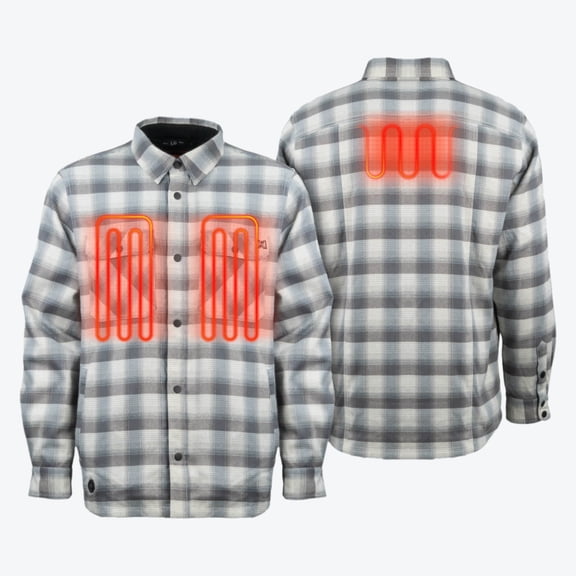Mobile Warming Heated Flannel Jacket for Men, Shirt Collar, 7.4V Battery, Bluetooth App Control, Cream/Grey, Small
