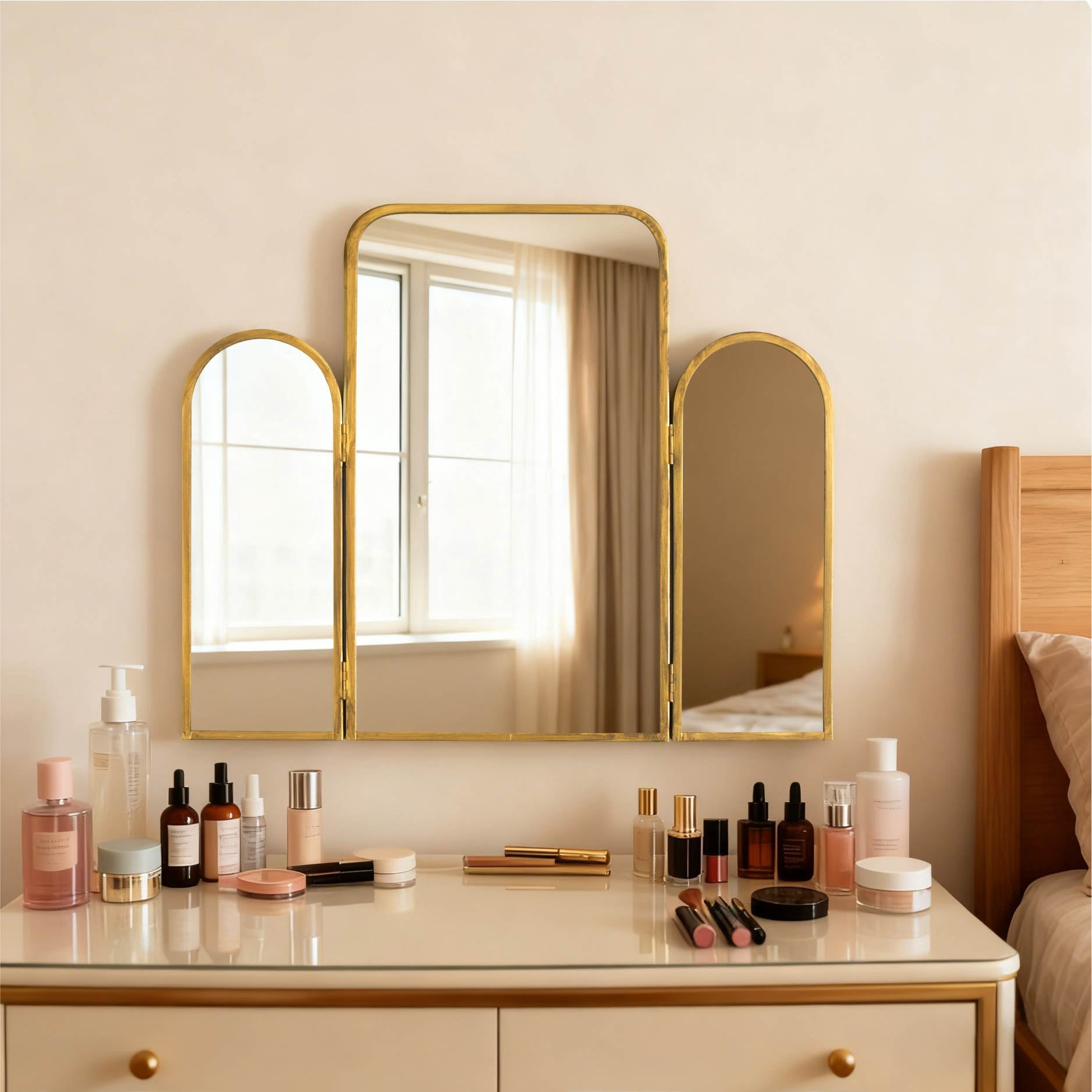 Stylehouse 24" x 20" Tri-Fold Vanity Mirror with Gold Frame