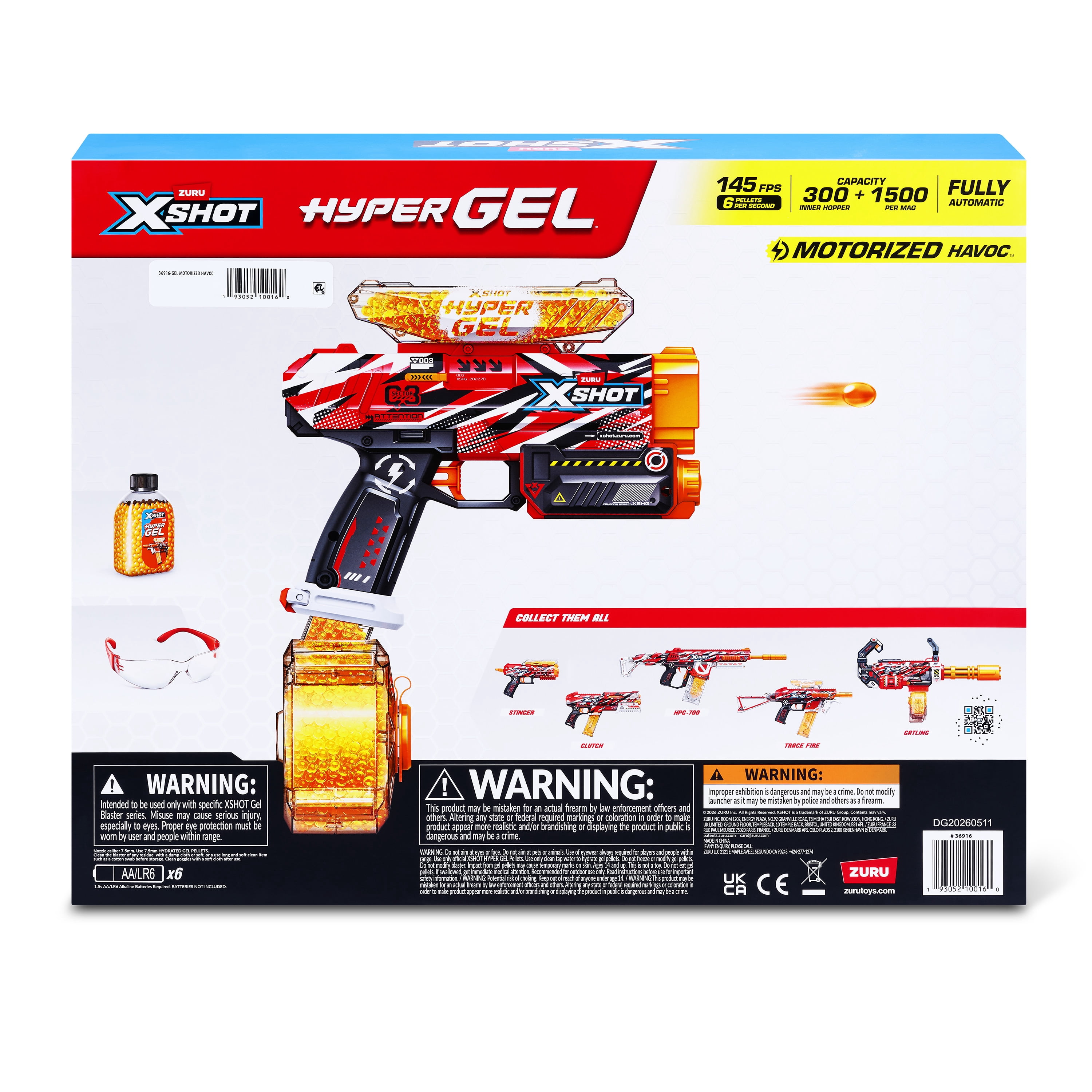 XSHOT Hyper Gel Havoc by ZURU Semi & Fully Automatic Gel Blaster with 3,000 Gellets & Protective Eyewear for Ages 14+