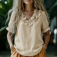 thumbnail image 5 of cocolona Summer Puff Sleeve Tops for Women Ruffle V Neck Loose Shirts Dressy Casual Solid Color Blouses, 5 of 7