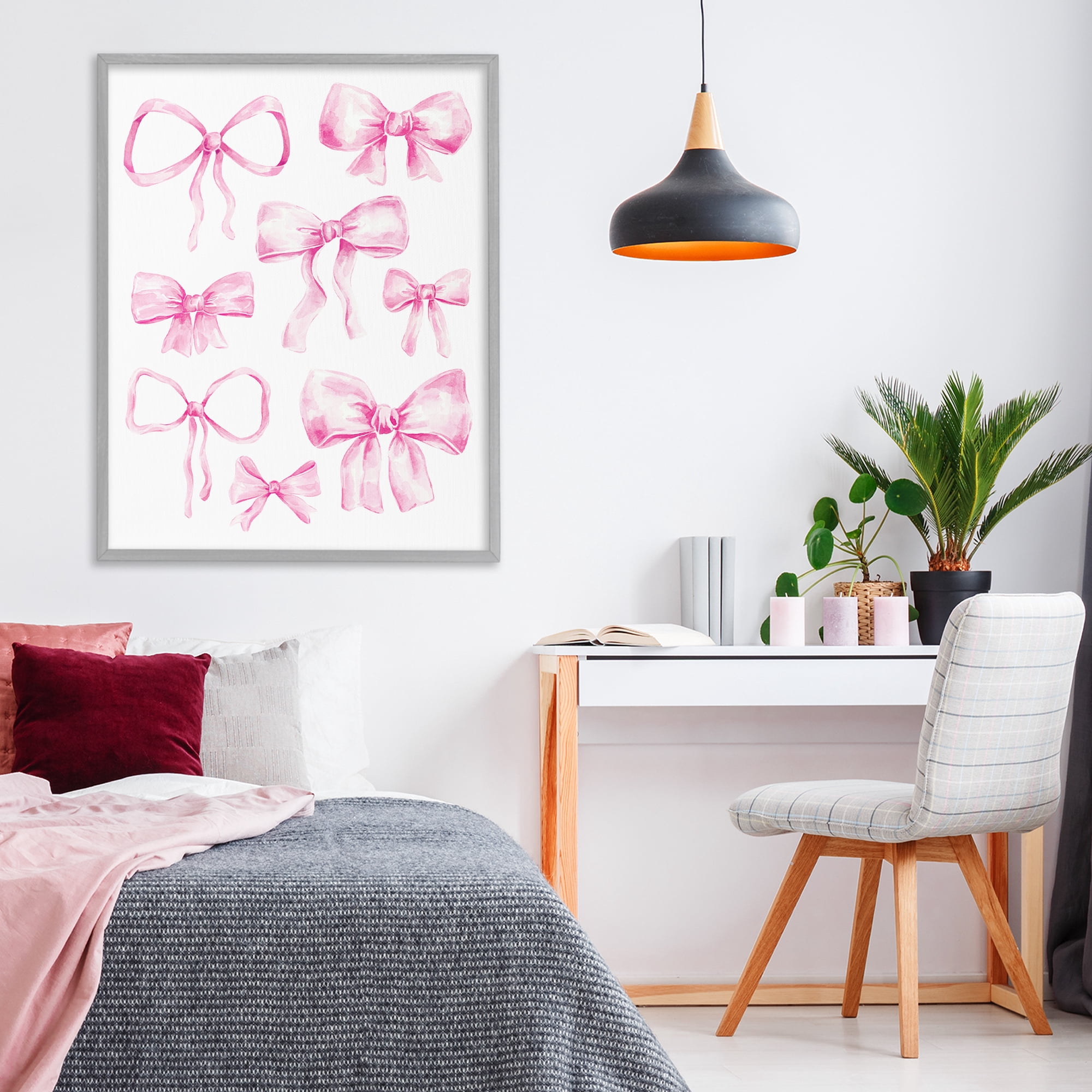 Stupell Industries Coquette Bow Collection Gray Framed Giclee Art, design by Bethany Sandoval