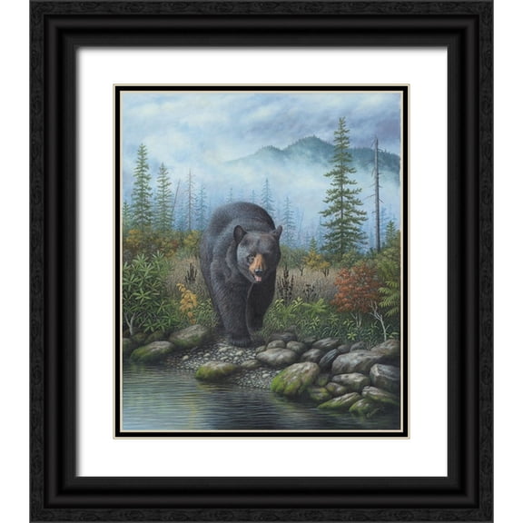Wavra, Robert 12x14 Black Ornate Wood Framed with Double Matting Museum Art Print Titled - Smoky Mountain Black Bear