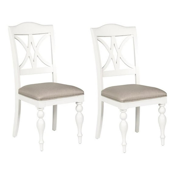 Bowery Hill Transitional Wood/Fabric Side Chair in Oyster White (Set of 2)