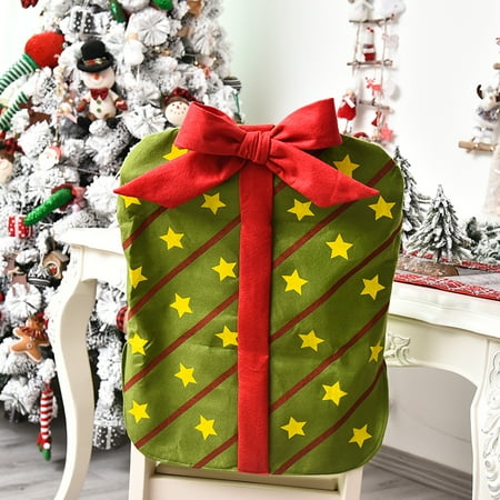 

GirarYou Christmas Chair Back Cover Gift Box Shape Bow Cute Chair Sashes