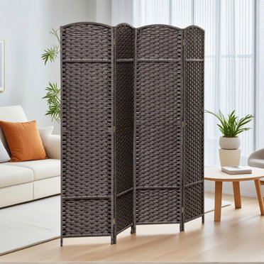 Resenkos 4-Panel 5.6' Tall Folding Room Divider - Freestanding Privacy Screen for Home Office, Brown