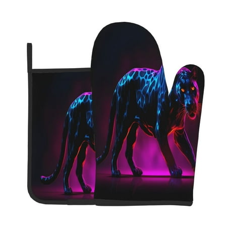 

Zeuib Futuristic Purple Panther A、 Print Oven Mitt & Pot Holder Set 2-Pack Kitchen Gloves and Hot Pads for Cooking BBQ Grilling Baking