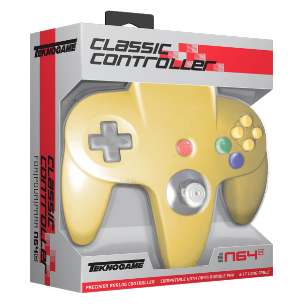 Teknogame N64 Wired Game Controller Yellow For Nintendo 64 System