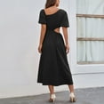 thumbnail image 4 of Taqqpue Summer Dresses for Women Loose Novelty Skew Collar Midi Dress Short Puff Sleeve Sundress Elegant Cutout Solid Color Cocktail Dress, 4 of 7