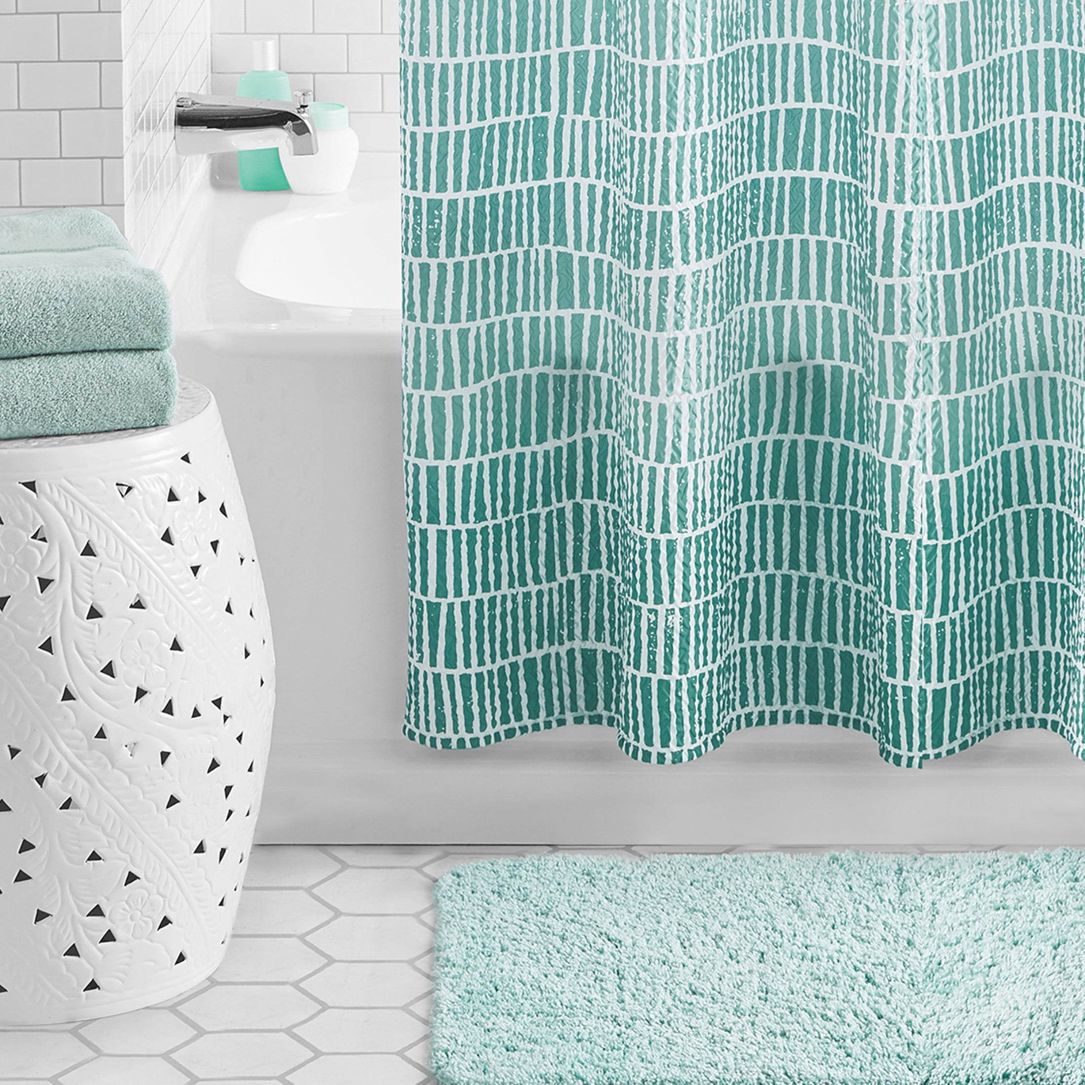 Turquoise Teal Ombre Pattern Shower Curtain Set Waterproof - Temu