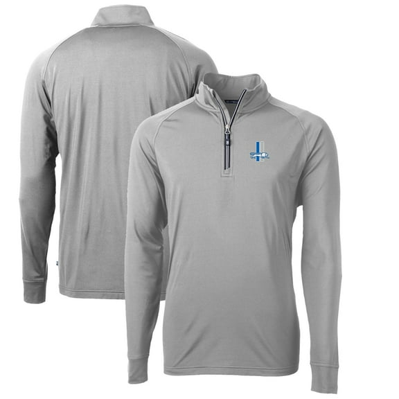 Men's Cutter & Buck Gray Detroit Lions Adapt Eco Knit Stretch Recycled Big & Tall Quarter-Zip Throwback Pullover Top