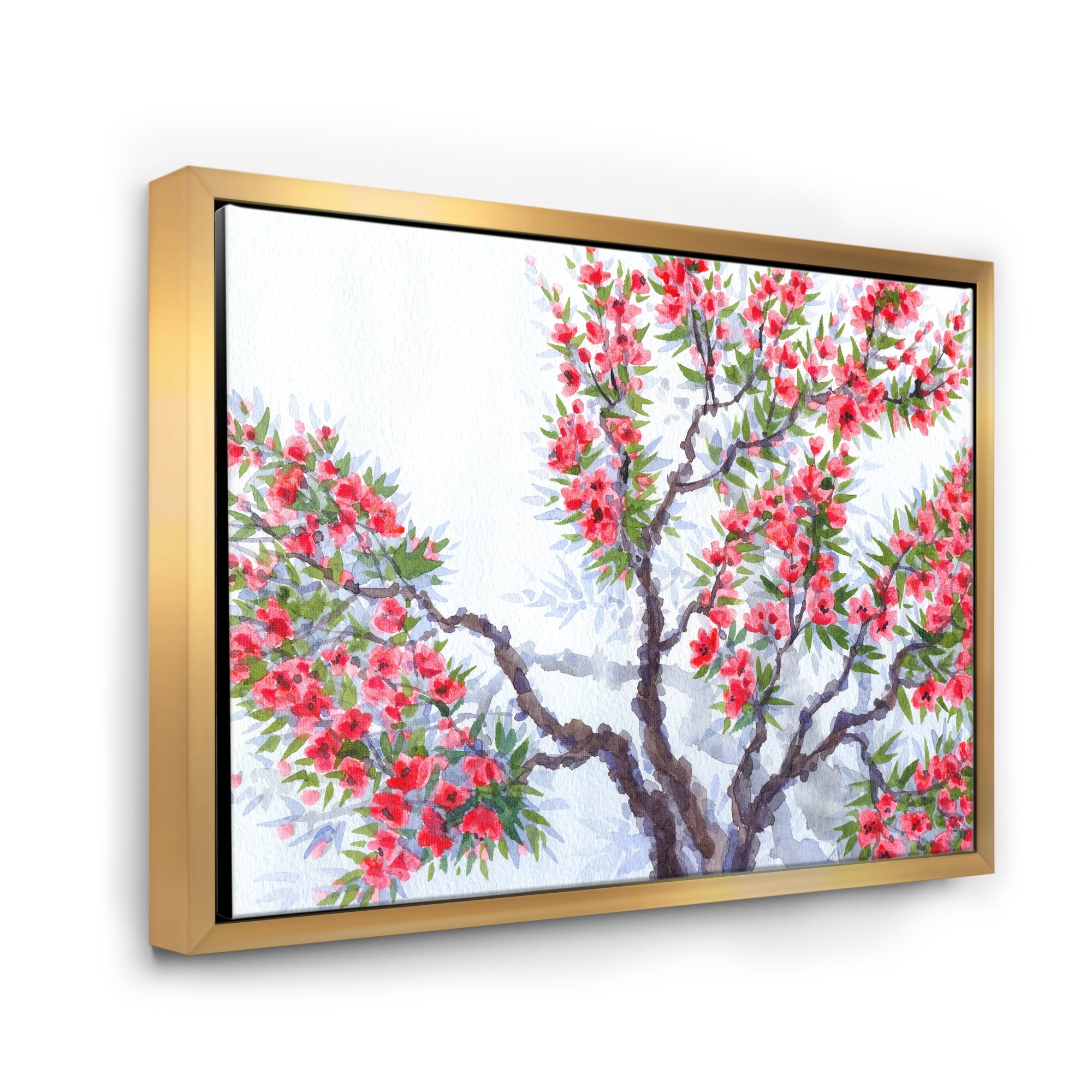 Designart 'Abstract Red Flowers of Spring Tree' Traditional Framed Canvas Wall Art Print