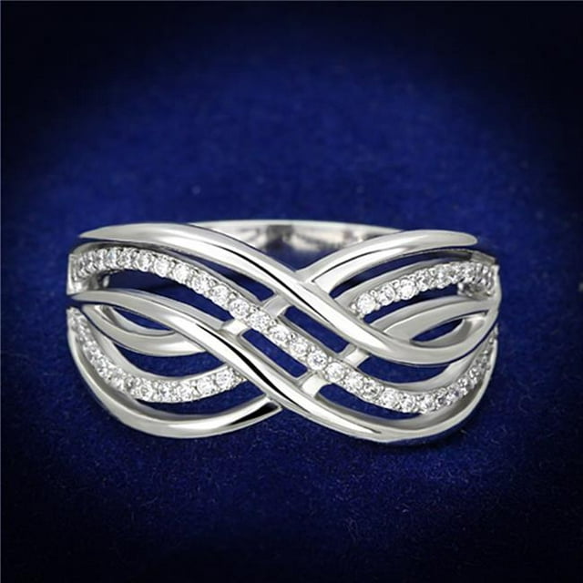 Alamode TS132-6 Women Rhodium 925 Sterling Silver Ring with AAA Grade CZ in Clear - Size 6