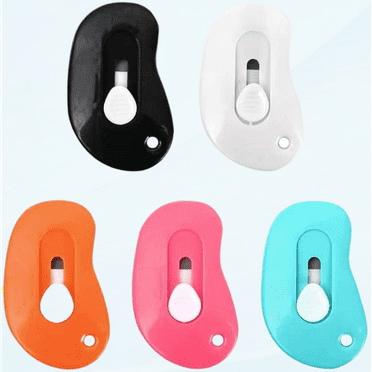 5 PCS Mini Utility Knives Box Cutter Retractable Letter Opener Mini Carry-on Small Box Cutter Manual Button Keychain Opener Paper Cutter for Envelope, Package, Paper Cut, Safe Mail Opener