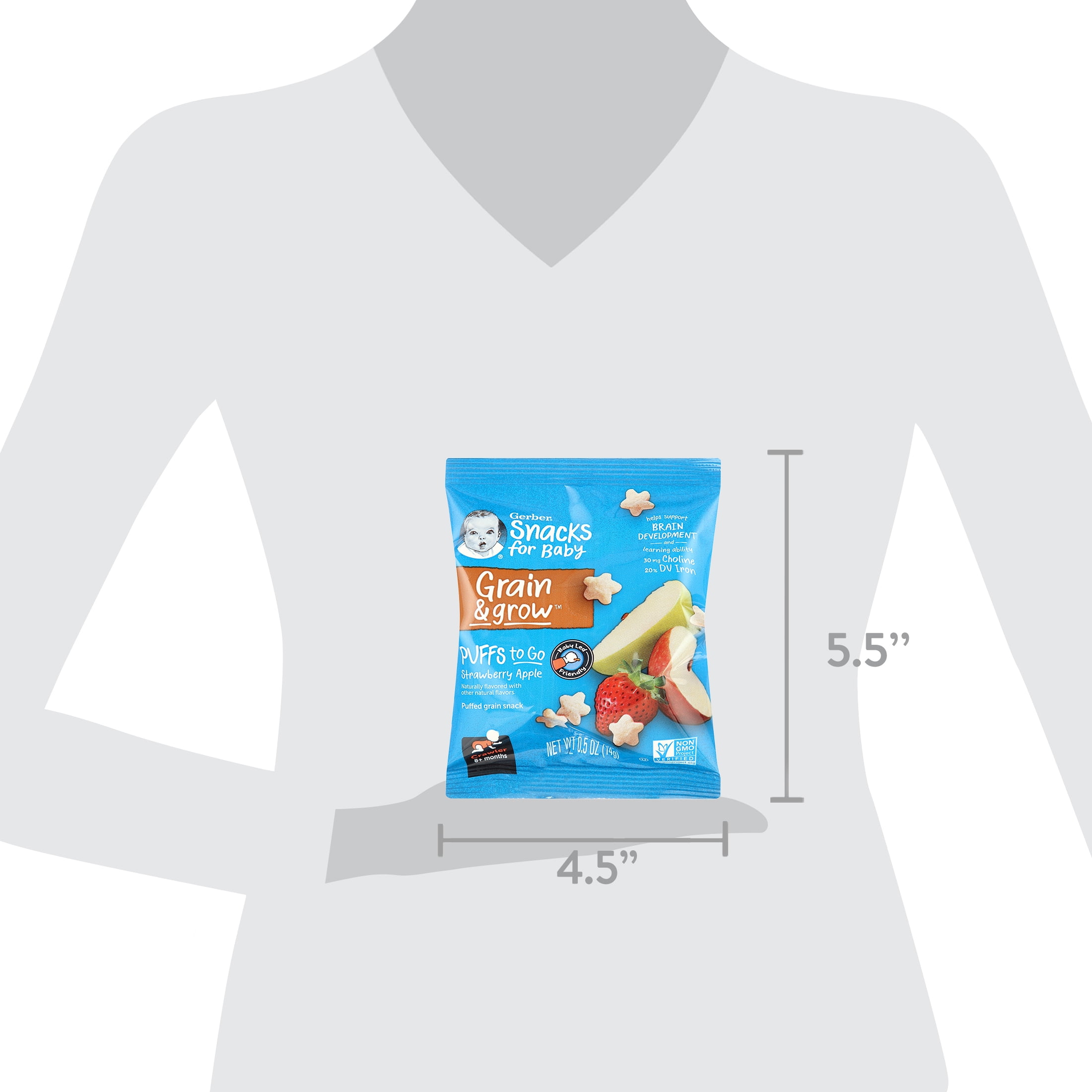 (3 pack) GERBER SNACKS FOR BABY GRAIN AND GROW Puffs To Go Strawberry Apple 6oz 12pieces Individually Serve Packets