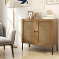 thumbnail image 3 of Giantex Sideboard Buffet Cabinet, Kitchen Storage Cabinet w/ Rattan Decorated Doors,Cupboard Console Table(Oak, 1), 3 of 8
