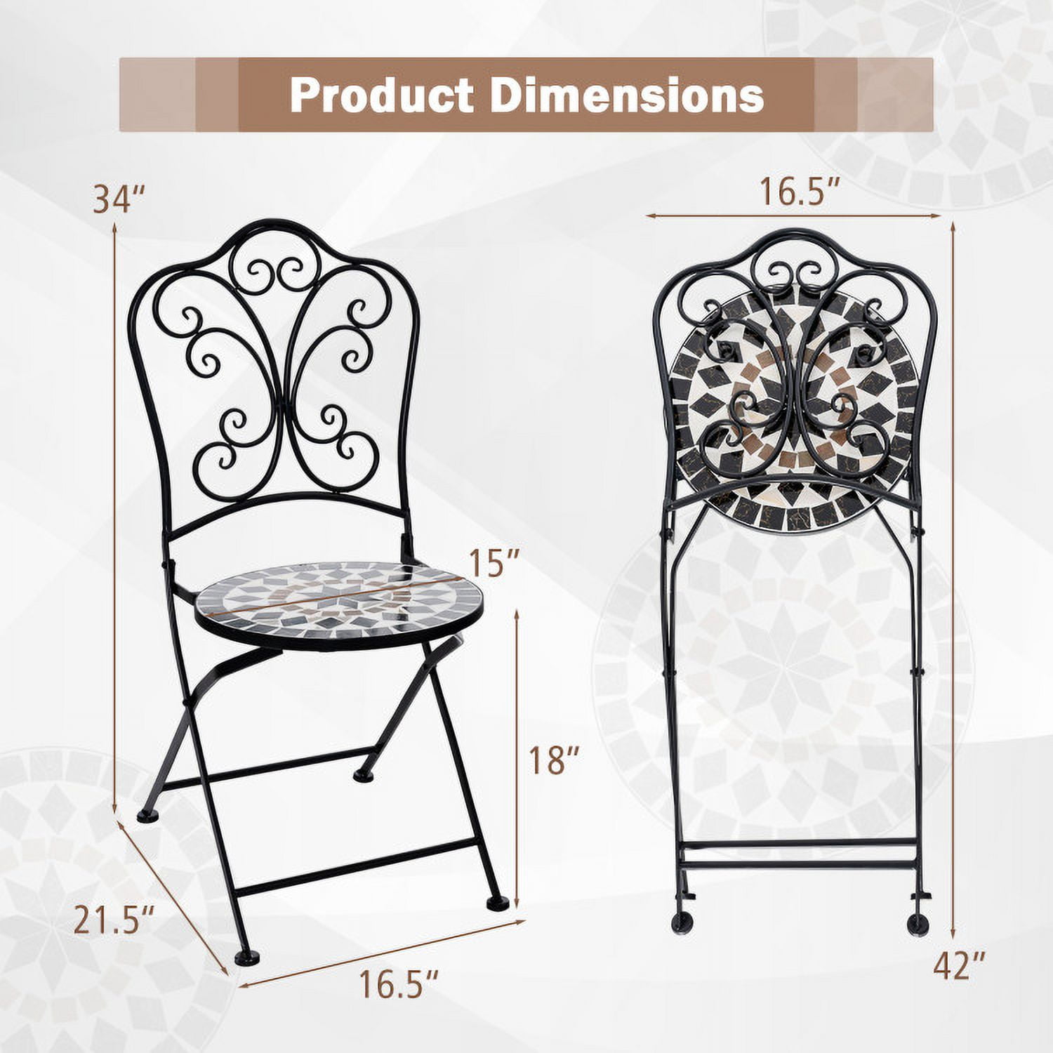 Aimee Lii Set of 2 Mosaic Chairs for Patio Metal Folding Chairs, Outdoor Patio Set-B