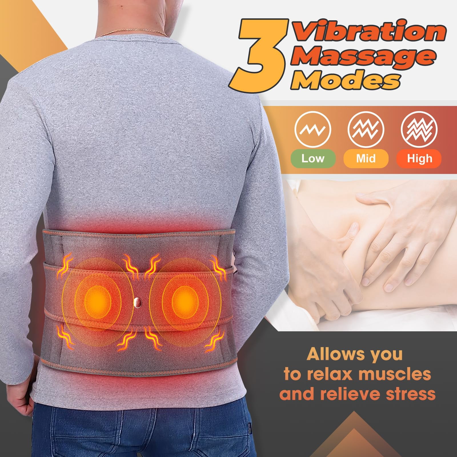 Sbomiaort Heating Pad Back Pain,Lower Back Massager with 3 Massage Modes, for Abdominal and Back Pain Relief