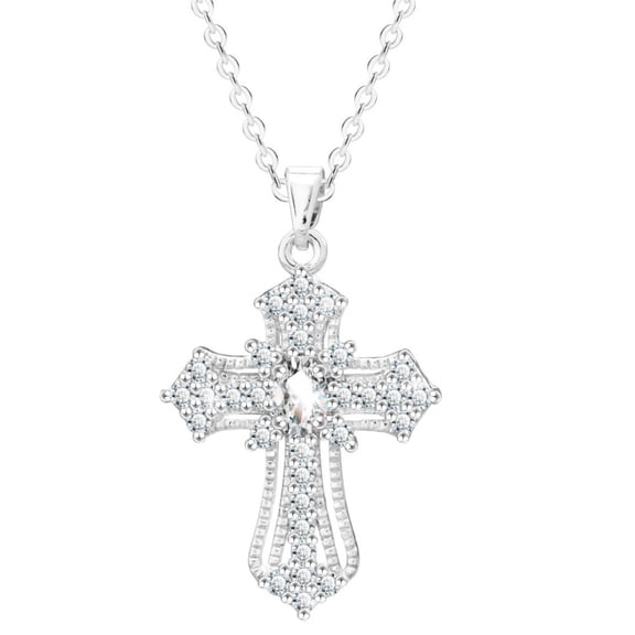 Vintage Silver Plated Faith Cross Zircon Necklace for Women Dainty Open Cross Choker Chain Birthday Gift Alloy 1 Piece