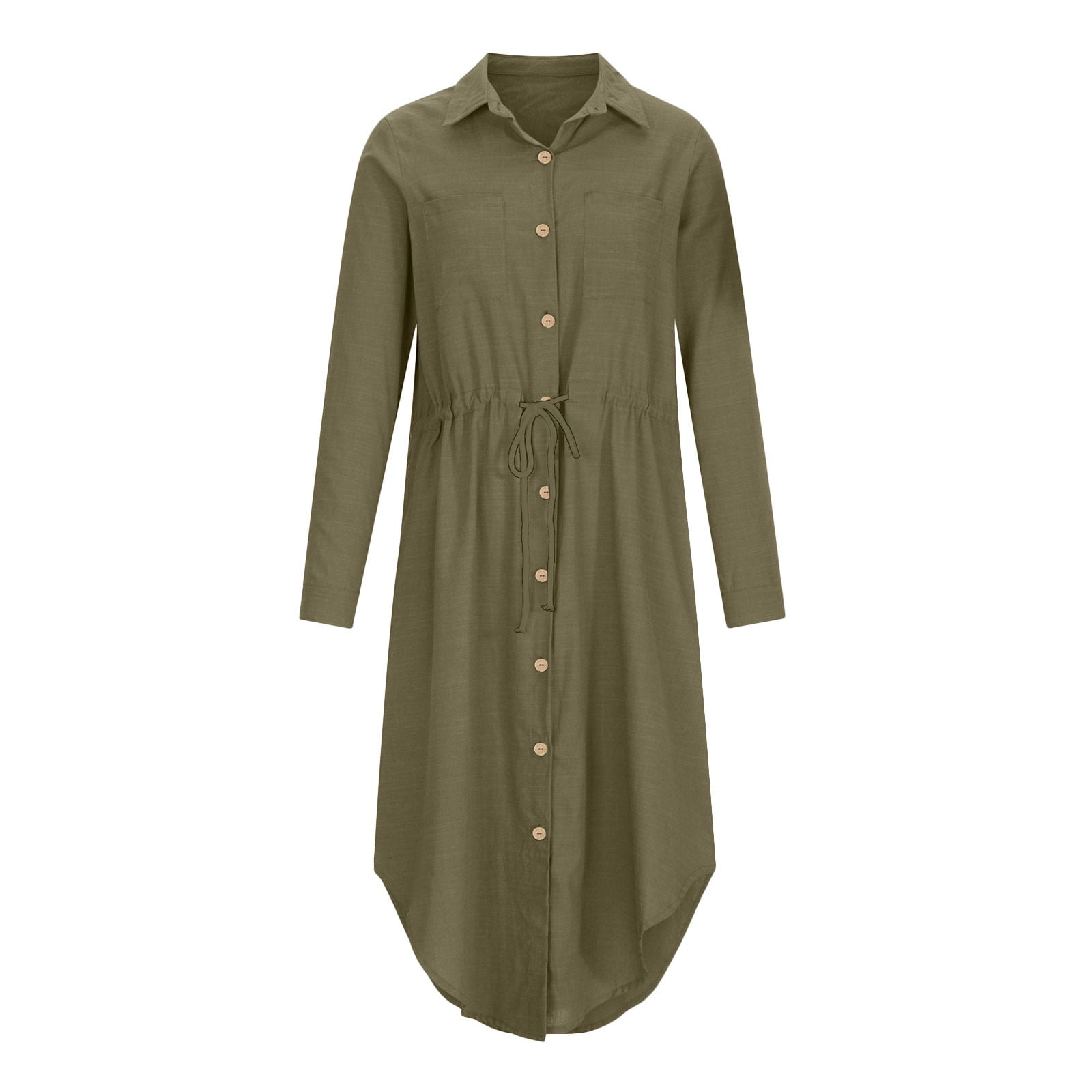 Cotton Linen Dress for Women Elegant Casual Summer Spring Button Down Front Long Sleeve Maxi Dress Long Cardigan Cover Ups Shirt Dresses