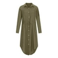 thumbnail image 6 of Summer Dresses for Curvy Women Solid Color Breasted Lapel Drawstring Shirt Dress Cotton Linen Dress Style B-7 Army Green M, 6 of 9
