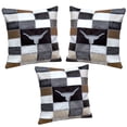 thumbnail image 2 of Set Of 3 Western Cowhide Leather Hair On Patchwork Cushion Pillow Cover, 2 of 3