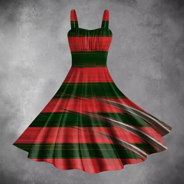 WILLBEST Vestidos para Mujer Vestido de Mujer con Estampado sin Mangas con Tirantes En La Cintura y Falda con Vuelo con Personalidad Grande