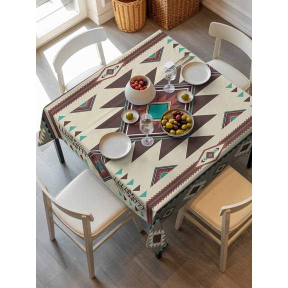 Brown Southwest Tablecloth Square Table Cloth 60x60, Waterproof Tablecloth Outdoor Table Cloth, Ethnic Boho Tribal Vintage Geometric Washable Table Cover for Kitchen Dinning Party