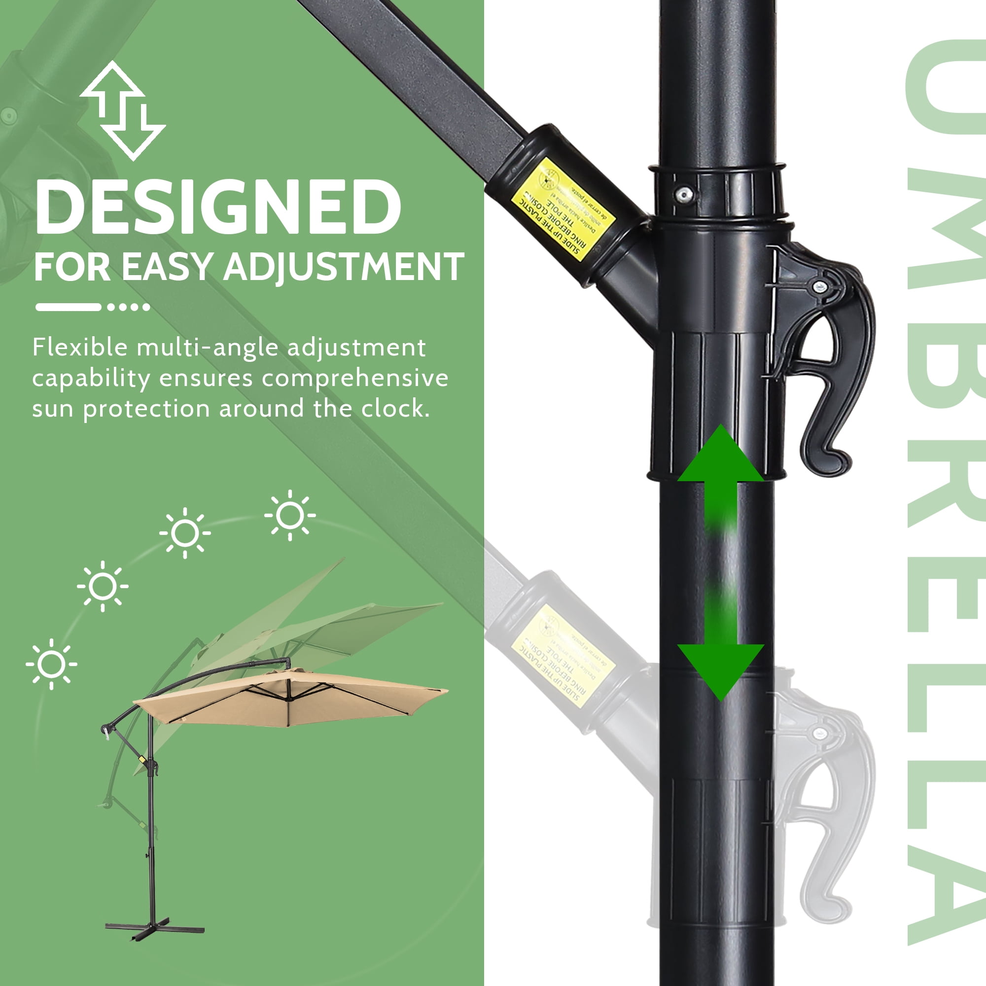 Scafild | 10 ft Colorful Lighted Cantilever Offset Hanging Outdoor Patio Umbrella W/ Easy Tilt - Off-white