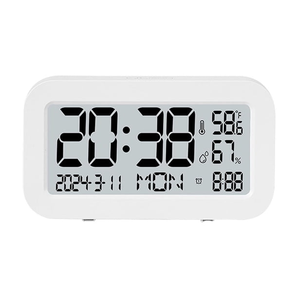 Reloj despertador digital con termómetro e higrómetro de interior,pantalla LCD grande,estación meteorológica,monitor de temperatura y humedad con función de repetición,calendario,reloj de mesita
