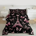thumbnail image 2 of jejeloiu Cartoon Butterflies Full Size Comforter Sets,Paris Eiffel Tower Bedding Comforter Set,Pink Black Bedding Sets For Girls Kids,Luxury Bedroom Decor Reversible,3pcs, 2 of 8