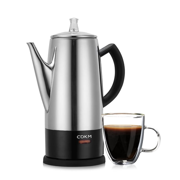 CDKM 12-Cup Electric Stainless Steel Percolator Coffee Pot, Keep Warm Coffee Maker, Drip-Free Spout