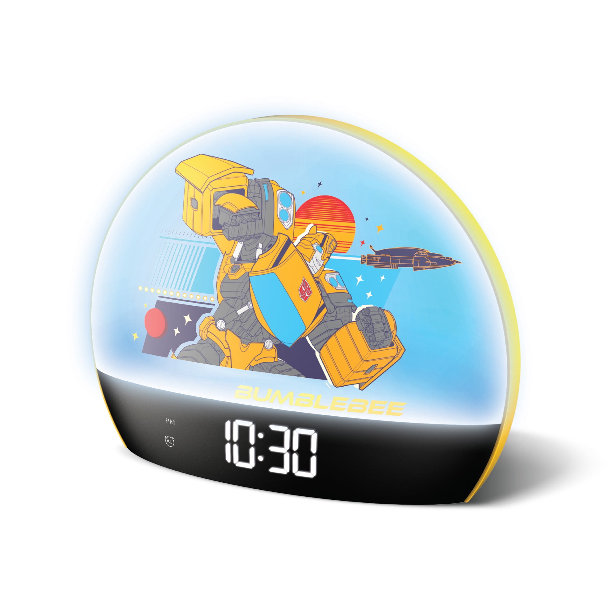 Transformers Bumblebee Sunrise Alarm Clock Night Light, USB Powered Digital Clock with Color Changing LEDs, Built-In Alarm, Black and Yellow