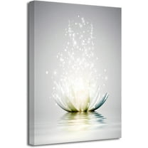 Zen Canvas Wall Art White Lotus Flower Bloom in Water Picture Prints Wall Decor Framed Grey Painting for Yoga Spa Meditation Spiritual Room Decor (12x18in (30x45cm), Zen Artwork-3)