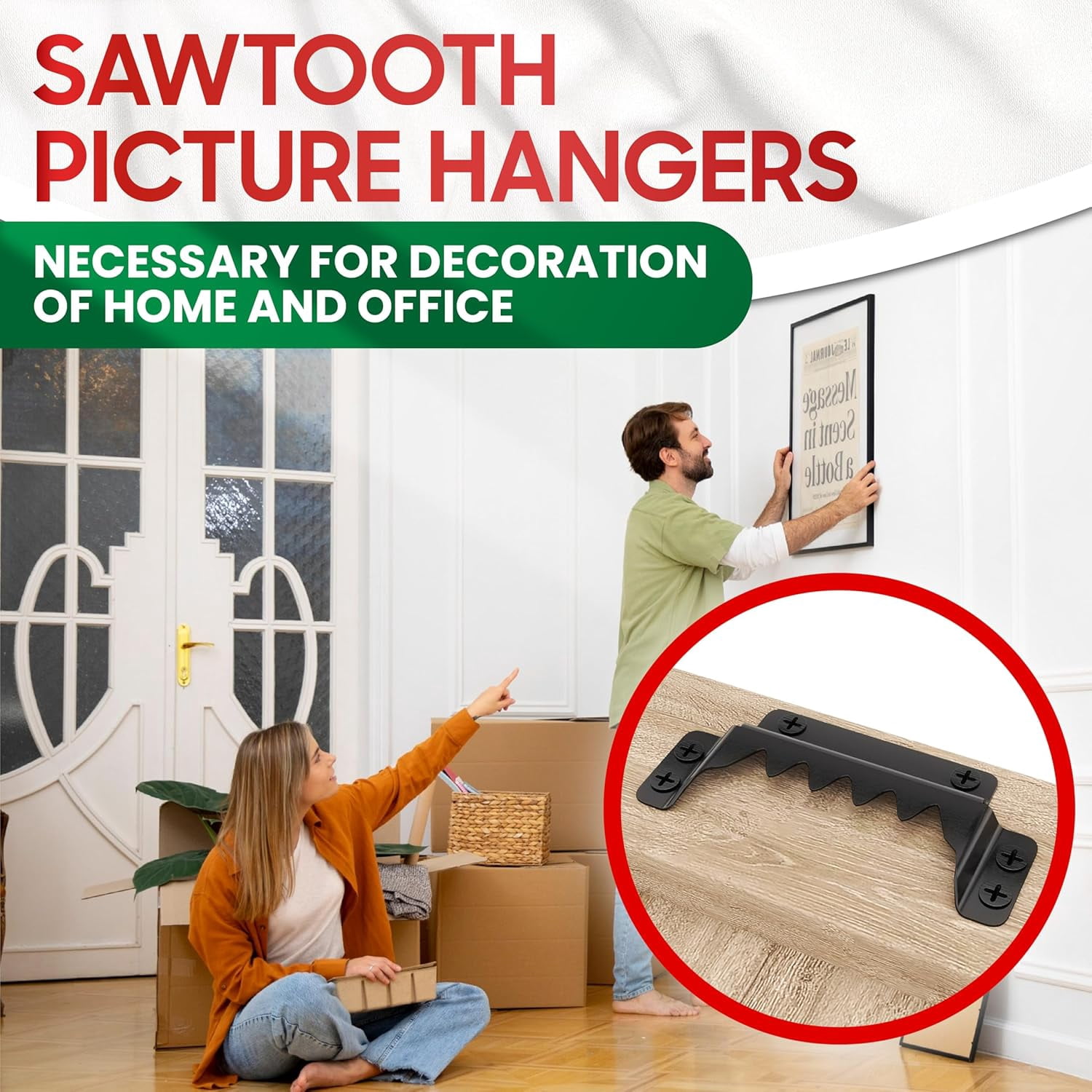 [Premium] 25 Pack 70mm Sawtooth Picture Hangers with 0.6” Screws, Heavy-Duty Steel,300LBS Load-Bearing Capacity,Picture Hanging for Wall Mounting of Artwork, Wooden Frames,Home Decoration(Black)