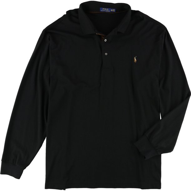 Ralph Lauren - Polo de rugby con solapa de ante sintético para hombre, color negro, 3XLT