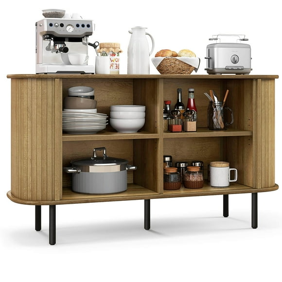 Costway Buffet Bahut de 47 Pouces avec Portes Tambour Coulissantes, Tablettes Ajustables, Chêne