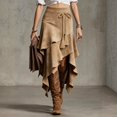 thumbnail image 2 of LWavelet Faux Suede Drawstring Fringe Asymmetrical Maxi Skirt Women Western Style Fall Casual Flowy Bottoms Khaki M, 2 of 5