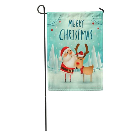 SIDONKU Merry Christmas Santa Claus and Reindeer in Snow Scene Winter Garden Flag Decorative Flag House Banner 28x40 inch