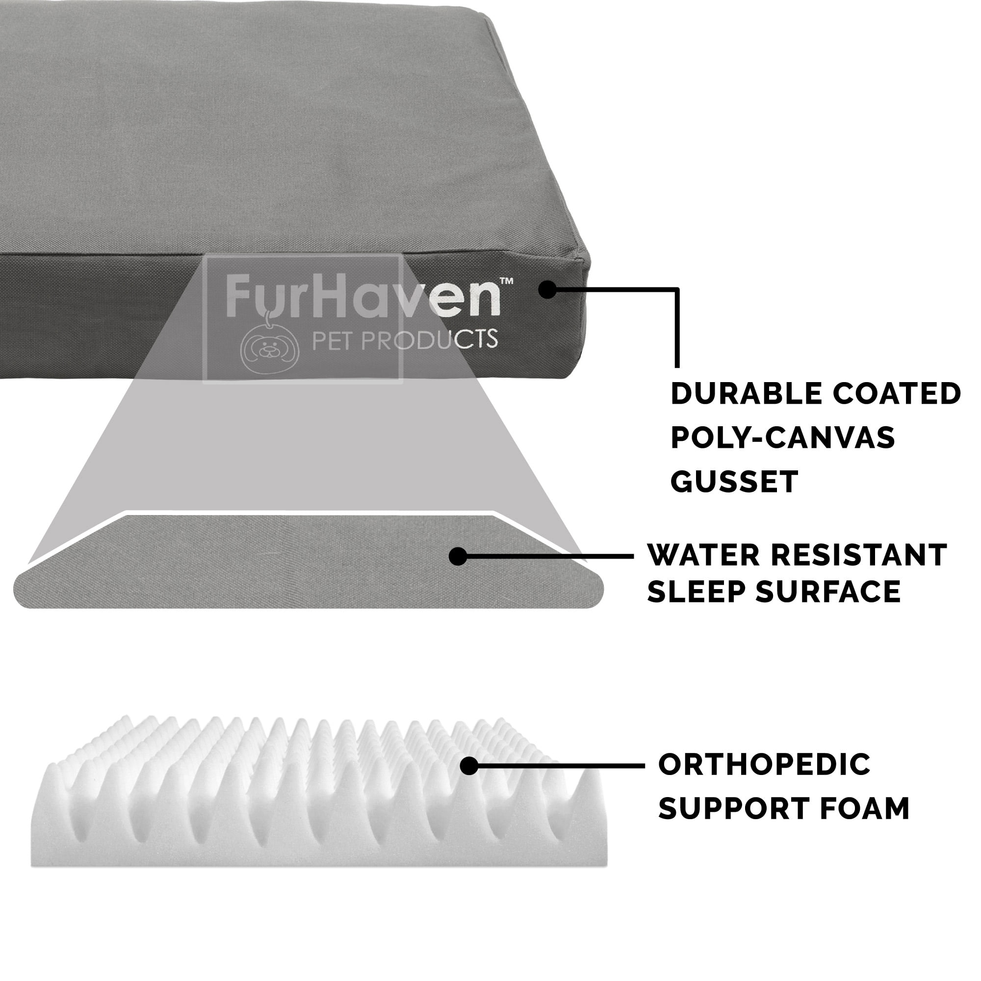 FurHaven Pet Products | Deluxe Orthopedic Oxford Indoor/Outdoor Water-Resistant Pet Bed for Dogs & Cats, Stone Gray, Medium