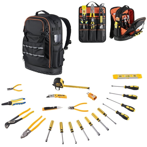 KFFKFF Tool Backpack with 65 Pockets, Durable Storage Organizer with Laptop Compartment & Molded Base, Ideal for Electricians, Technicians, and Repair Professionals