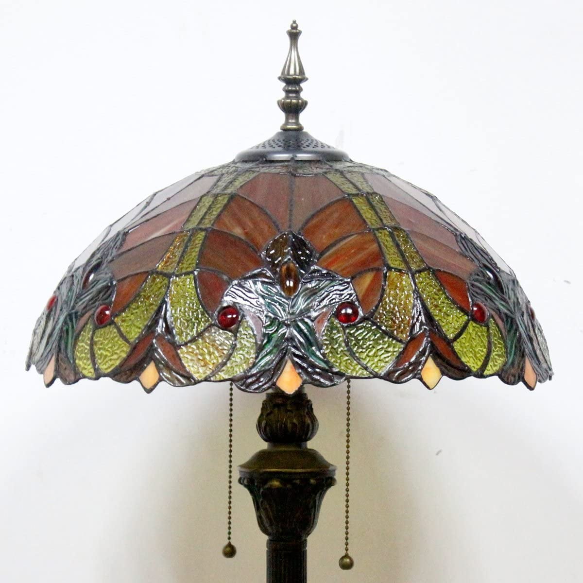 Tiffany Floor Lamp LED Art Bright Standing Reading Light 64" Tall Red Liaison Stained Glass Shade Boho Industrial Bronze Pole Vintage Base Kids Bedroom Living Room Corner Farmhouse Office