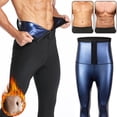 thumbnail image 2 of IWRICH Sauna Pants for Men High Waist Trainer Leggings Sweat Compression Tummy Control Leggings Blue M, 2 of 6