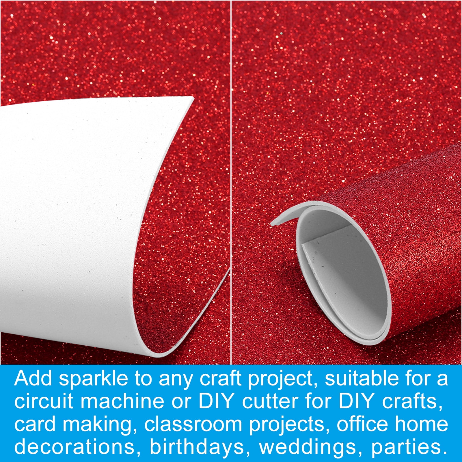 Uxcell 2mm(1/10") Thick Adhesive Glitter Foam Sheet 16x24inch(40x60cm) Dark Red, EVA Shiny Foam Board for Craft, 6 Pcs