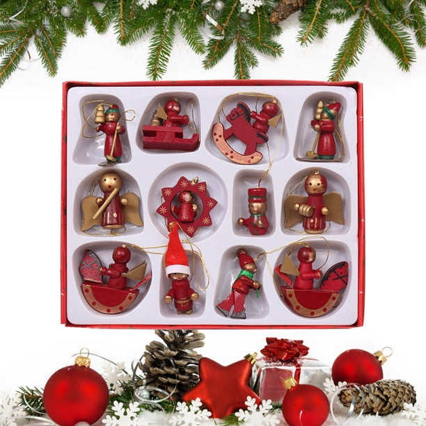 Mini Adornos Navideños De Madera Figuras De Navidad De Madera Colgante Para Puerta Y Ventana De Árbol De Navidad 12 Uds Moyic HA038117-00