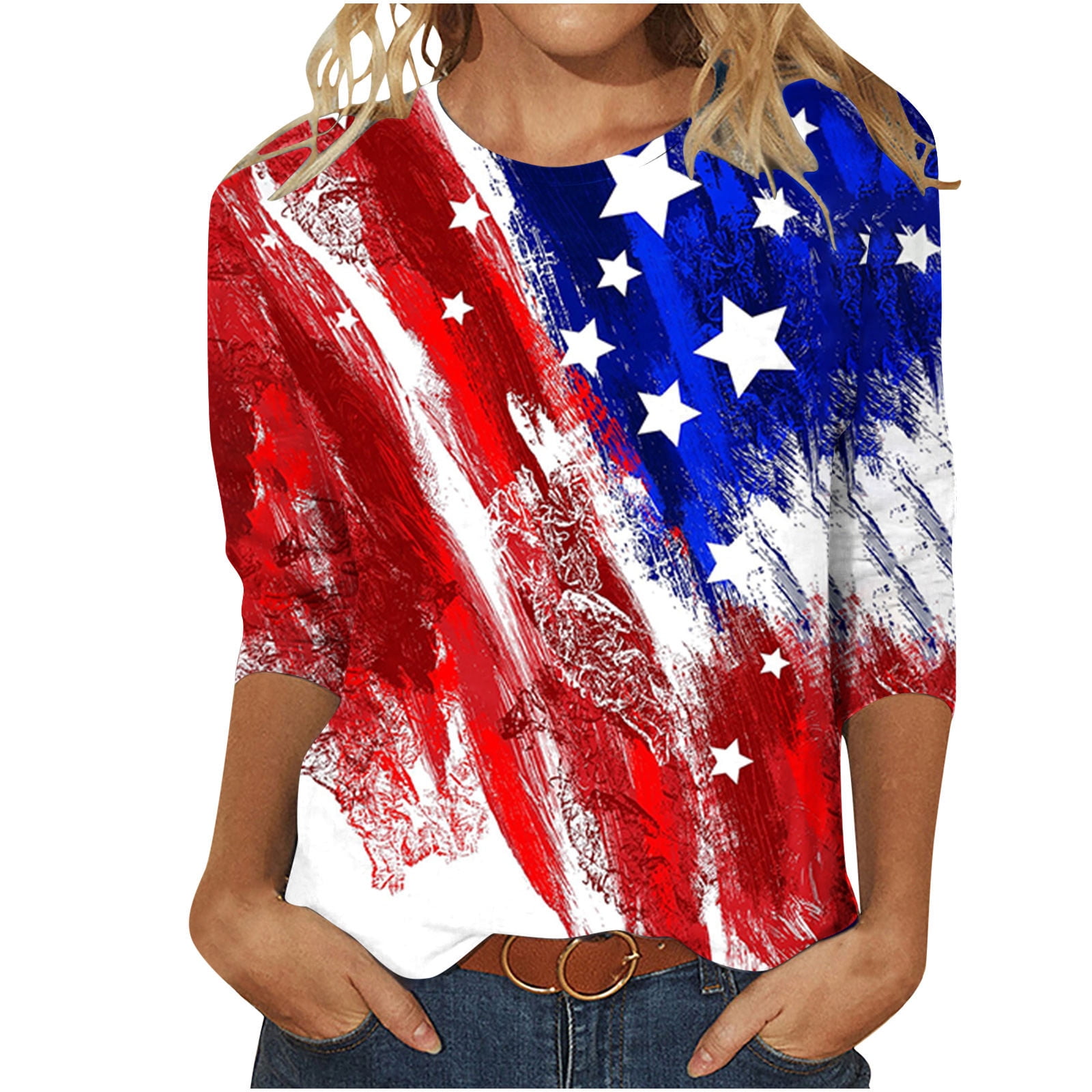 Women's Summer American Flag Patriotic T Shirts Casual Holiday 3/4 ...